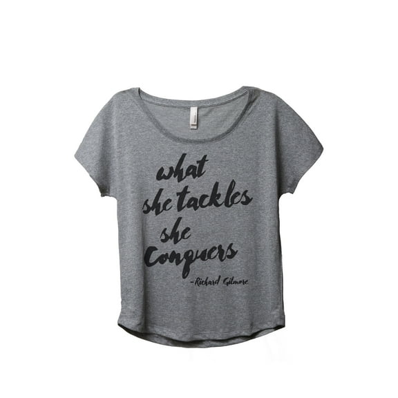 Thread Tank She Conquers Women's Relaxed Slouchy Dolman T-Shirt Tee Heather Grey Small