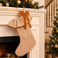 thumbnail image 4 of Plaid Ruffle Christmas Stockings, Vintage Checkered Stocking with Velvet Bow for Fireplace Mantel Decor, Holiday Gift Socks Set for Home, 18in, 4 of 7