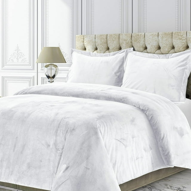 Tribeca Living Venedicuvet Venice Velvet Juego De Funda De Edredón Extragrande De Color Liso, Color Blanco