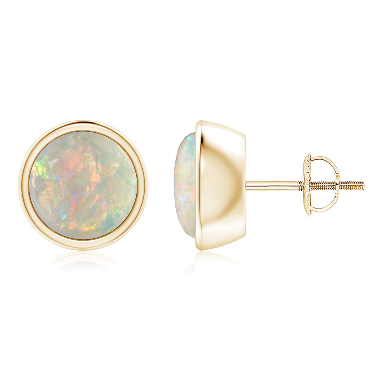 Angara - Bezel-Set Round Cabochon Opal Stud Earrings in 14K Yellow Gold ...