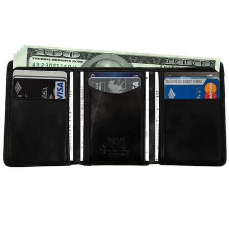Mens Leather Tri fold Wallet Case with ID Window Italian Leather by Tony