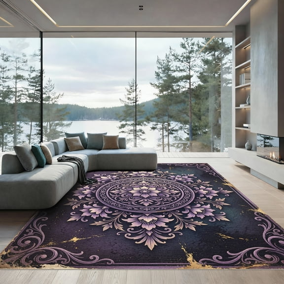 ODIKA 4'x6' Machine Washable Non-Slip Area Rug, Antique Eggplant High Traffic Rug, Purple, 1121416