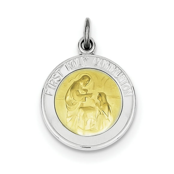 Sterling Silver Rhodium-plated & Vermeil Holy Communion Medal QC3679 (25mm x 22mm)