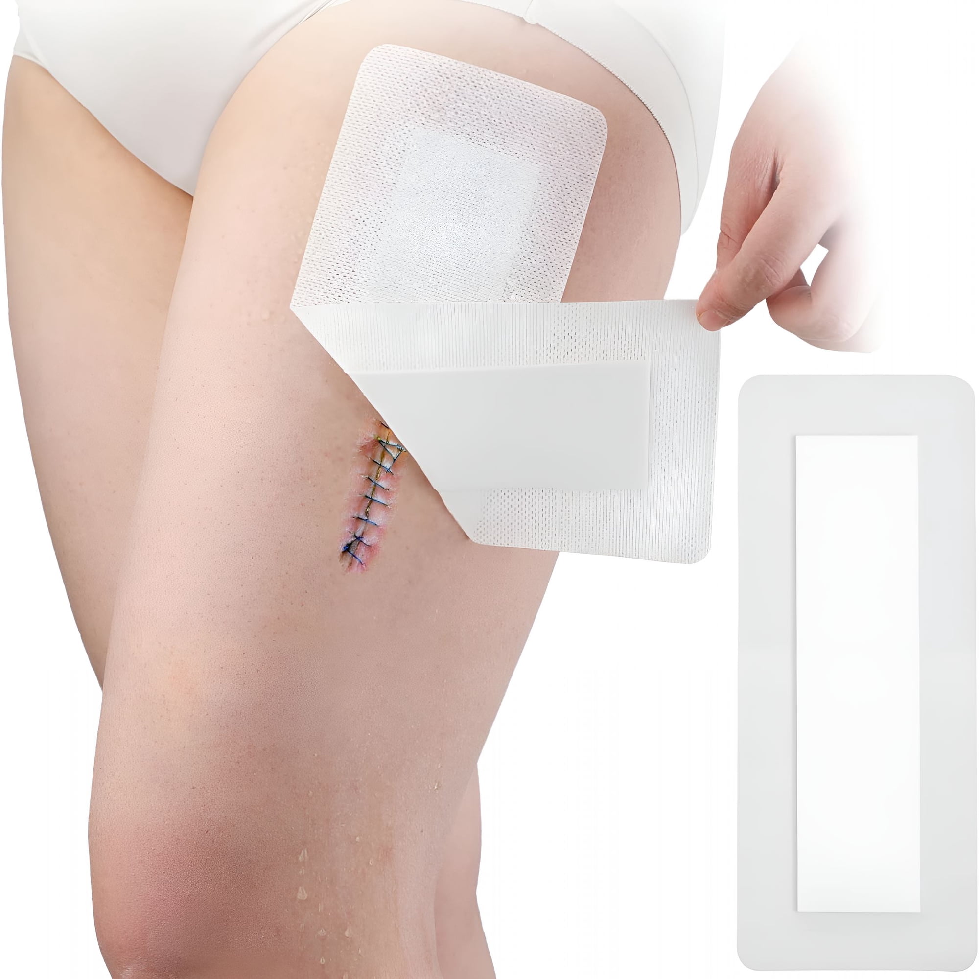 QARUN 40 Pcs Waterproof Adhesive Island Dressing 4"x12" for Post Knee Replacement Hip Surgery Shower Protector Bandage Long Surgical Incision Wounds Cover Breathable Bordered Gauze