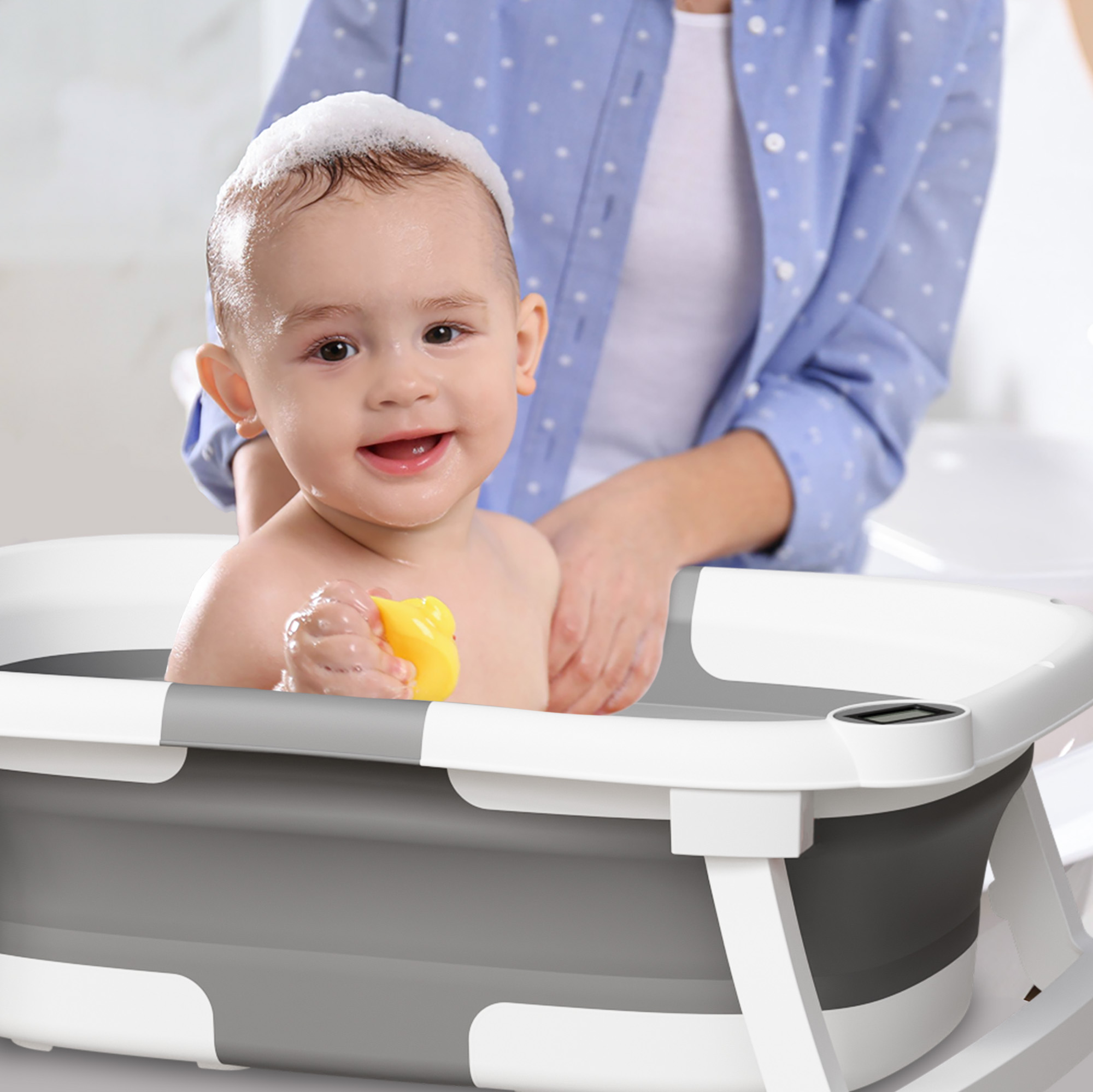 APRPINK Collapsible Baby Bathtub with Thermometer, Gray photo 8