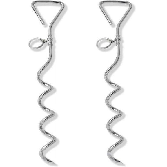 Dog Tie-Out Stake, Durable Silver Spiral Anchorstake, Secure Outdoor Tethering for All Cable Leash Chain, Camping Yard, Rust-Resistant, Easy Installation, Medium, 16 Inch