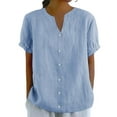 thumbnail image 2 of Bovemsi Women's Fashionable Casual V Neck Short Sleeved Cotton and Linen Top Shirt, Blue Women's Summer Shirts, XXL, 2 of 5