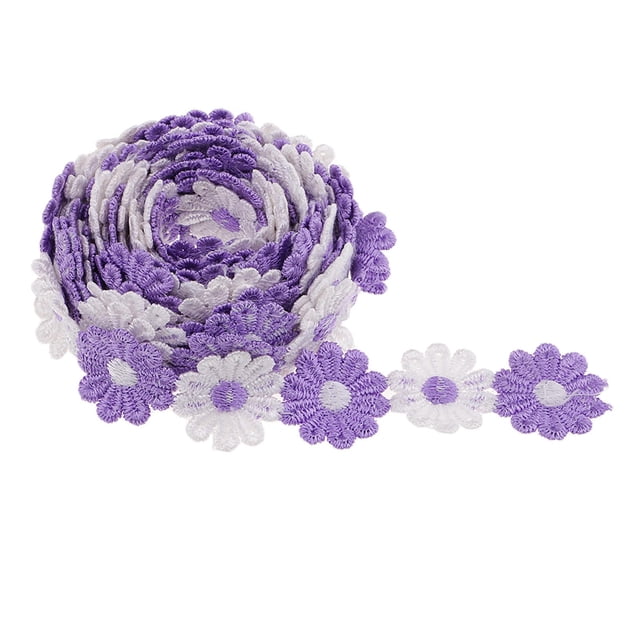 veasfak 2 yd Embroidered Violet Daisy Lace Edge Ribbon Wedding Applique Sewing Craft White