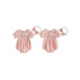 thumbnail image 2 of Aojekbee Baby Girl Summer Romper Fashionable Flower Trim Short Bubble Sleeve Smocked Jumpsuit with Headband, 2 of 9