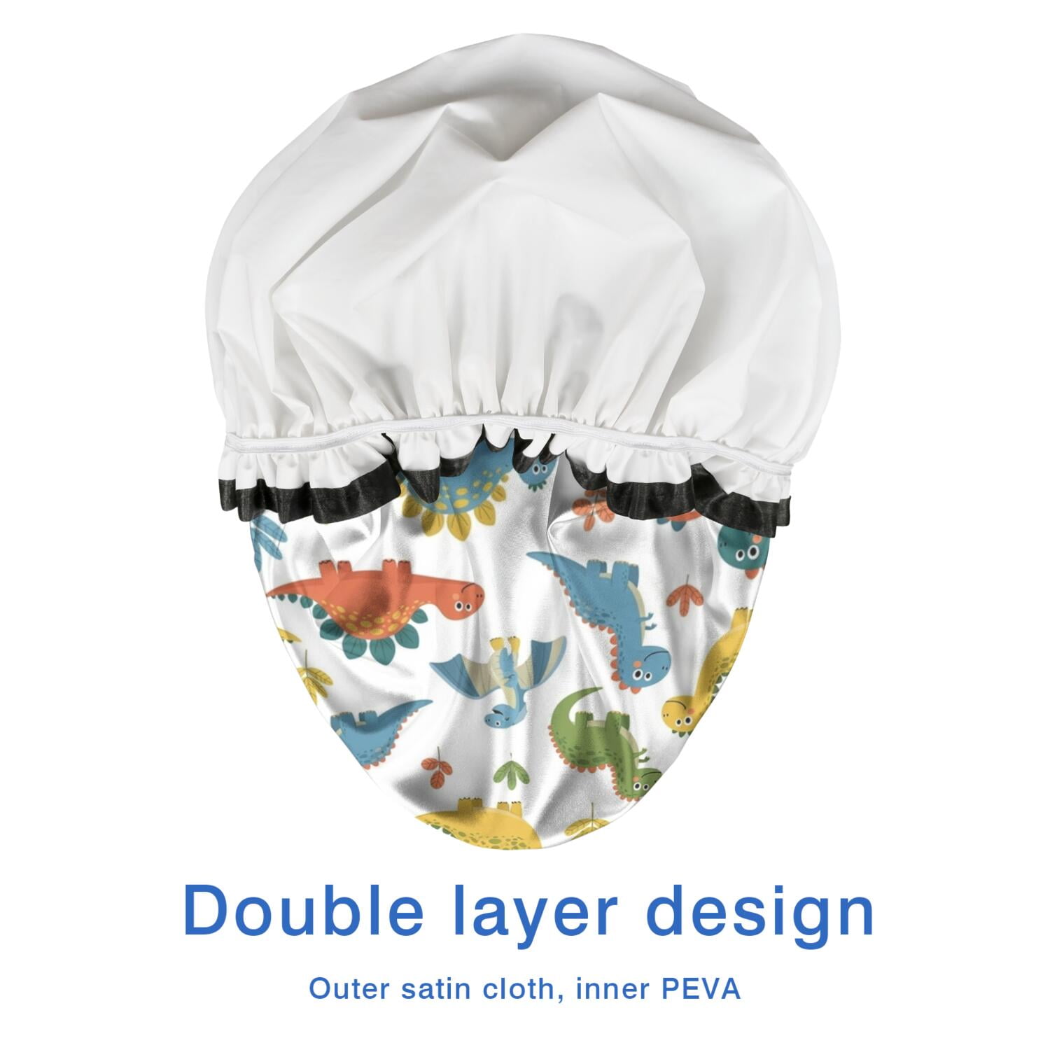 Shower Caps,Colorful Dinosaur and Leaf Pattern Waterproof Shower Cap for Women 4 Pieces,Double Reusable Hair Cover for Shower PEVA Elastic Stretch Hem