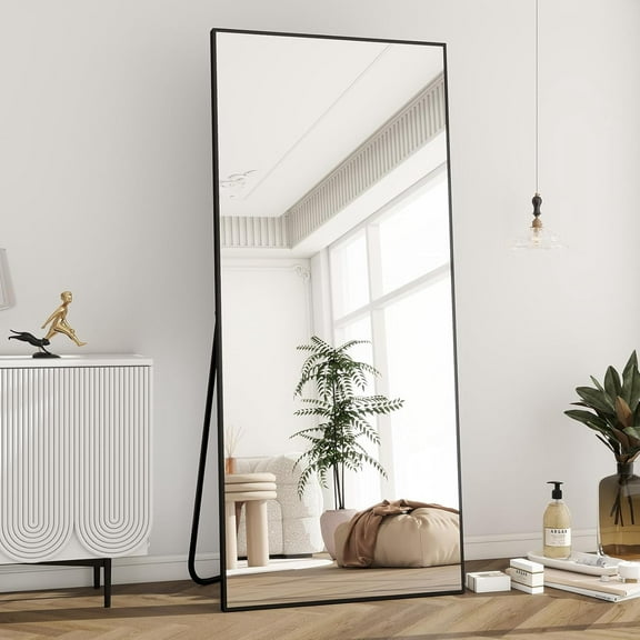 Full Length Mirror 64"x21" Nano Glass, Standing Rectangle Floor Mirrors Body Dressing Wall-Mounted for Living Room, Bedroom, Black