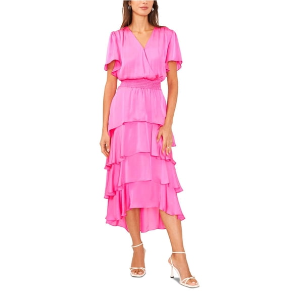 Vince Camuto Womens Smocked Waist Tiered Dress, pink, L