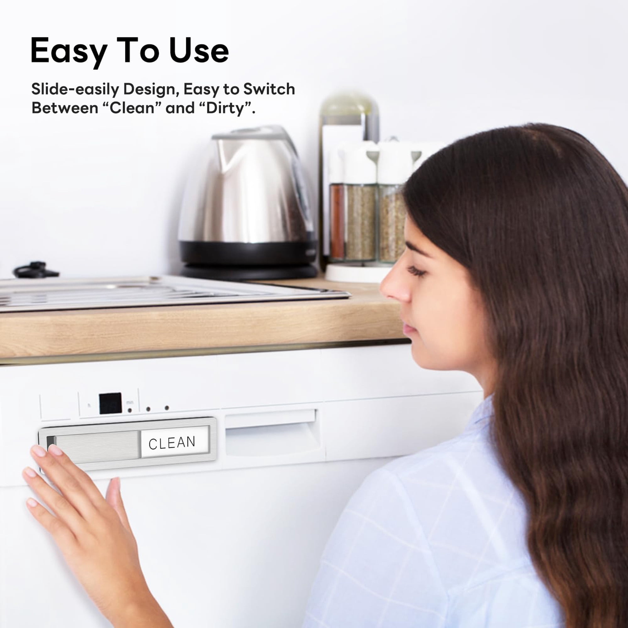Stainless Steel Dishwasher Magnet, Clean Dirty Status Indicator for Home Kitchen, Scch-Resistant Magnetic Sign Grey White