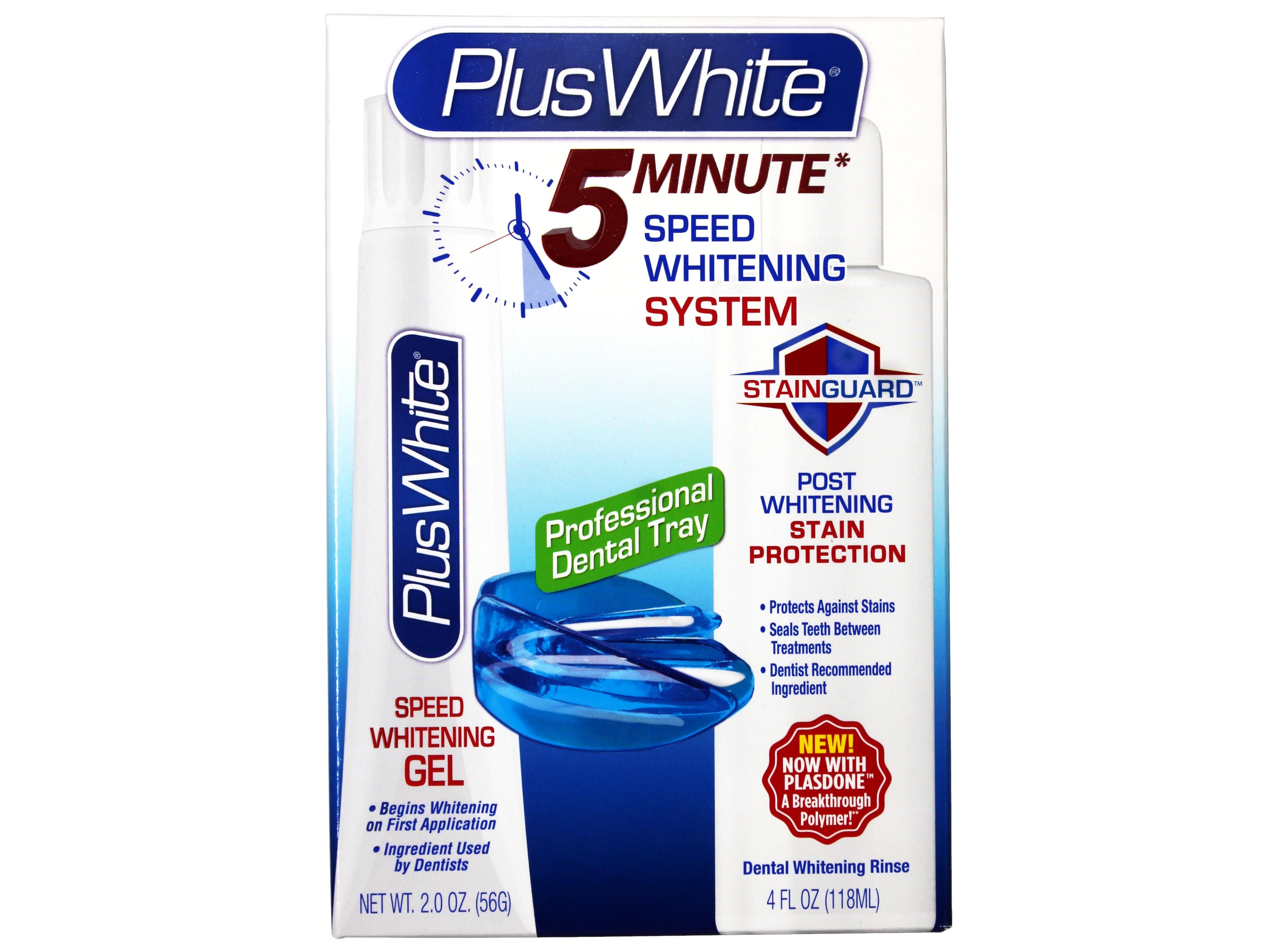 Plus White 5 Minute Speed Whitening System – Fast & Effective Teeth Whitening Gel & Professional Dental Tray & Dental Whitening Rinse - 5 Pack