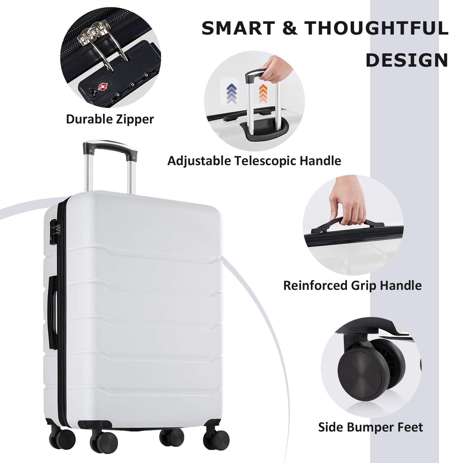 Smiaoer 3 Piece Hardshell Luggage Set Hardside Lightweight