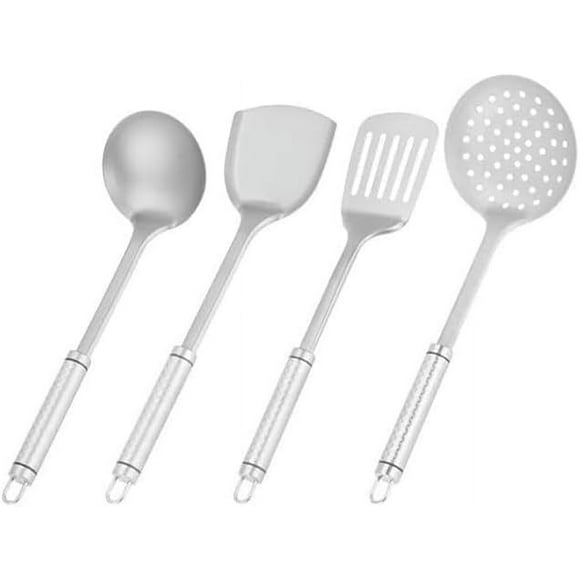 PinesC Pure Titanium Spatula, Cookware Kitchen Essentials Cooking Utensils Set Kitchen Accessories, Cooking Shovel Wok Spatula Long Handle Shovel Wok Turner (4PCS) 4PCS Pure Titanium Spatula