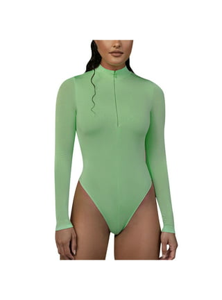 Manxivoo Shapewear Bodysuit Women's Sleeveless Solid Halter Neck Slim High  Elastic Bodysuit Bodysuits for Women Green 