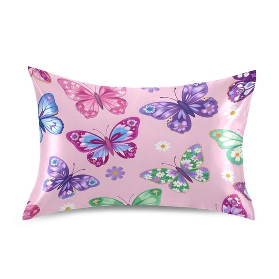 Butterflies with Flower Patterns Satin Pillowcase Envelope Design Pillow Covers 1 Pack King Size 20" x 40"