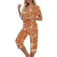 thumbnail image 7 of Women 2 Piece Capri Sets Short Sleeve V Neck Tops and Capris Pants Floral Print Lounge Set Women Pajamas Sets, 7 of 7