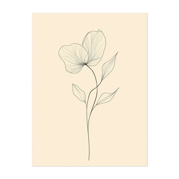 Chic Minimalist Floral Line Art - Line Drawing Line Art Minimalist Botanical Floral Nature Modern Art Black and White Unframed Wall Art Print 5 x 7 inches