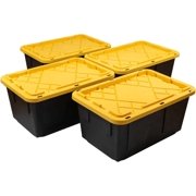 TeIdea 27Gal/108Qt 4 Pack Large Heavy-Duty Stackable Storage Plastic Bin Tote Container with Quick Snap Lid - Storage Tote With Handles/Snap Lid, 30-1/10" x 20-1/4" x 14-3/4", Black/Yellow