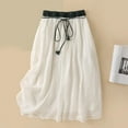 thumbnail image 2 of Mrat Elastic Waist Pleated Skirts Women's Summer Solid Elastic Waist Cotton Linen Ankle Skirt Front Drawstring Asymmetrical Skirt S-35 White XXL, 2 of 5