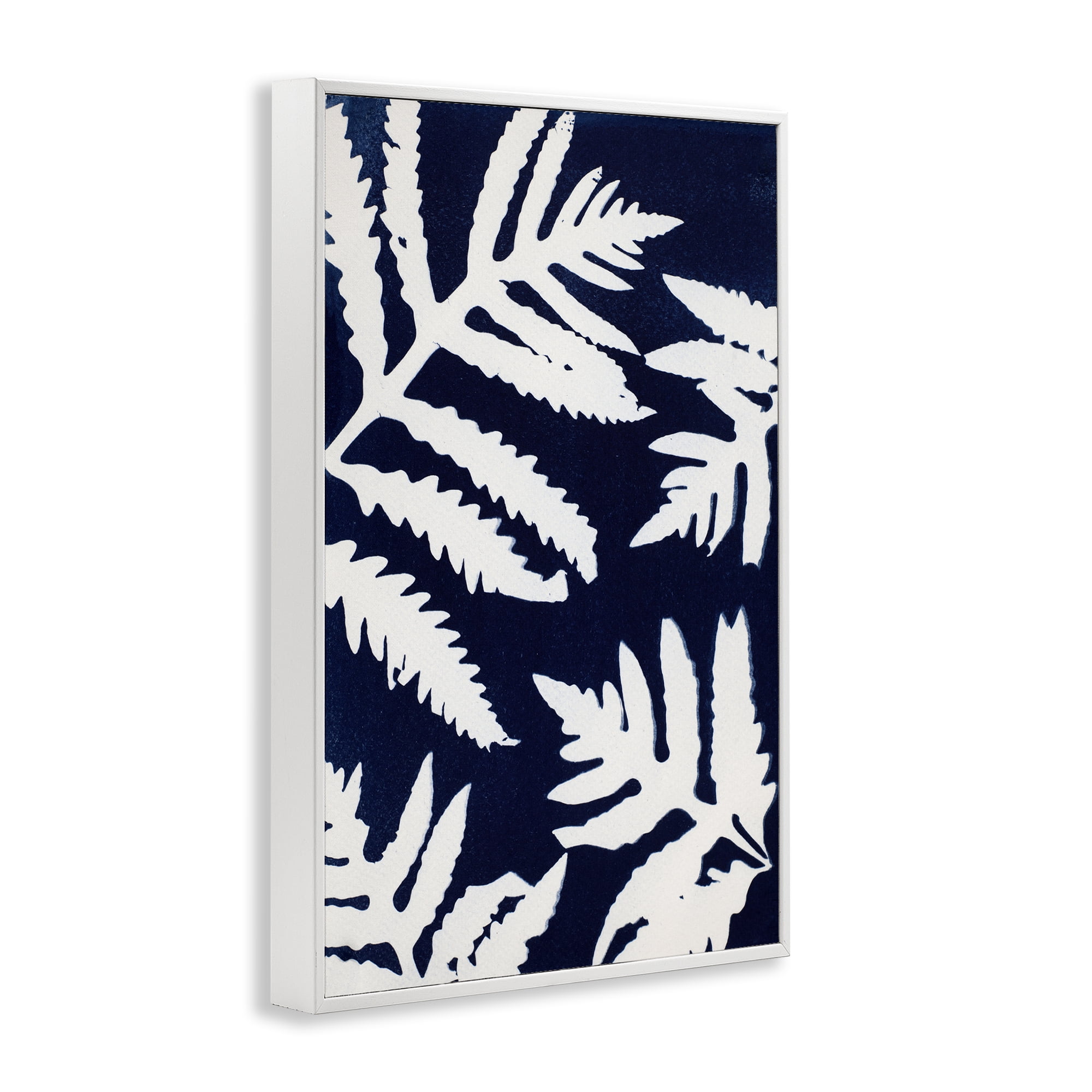 Stupell Industries White Ferns on Indigo White Framed Giclee Art, design by Lynn Byrd