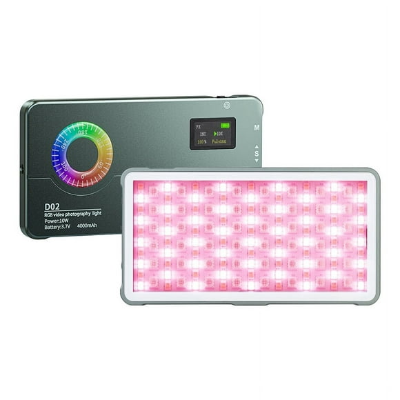 Graflsoa Portable D02 RGB LED Video Light with 10W Power, 2500K-9000K Adjustable Color Temperature, 20 Scene Modes, Built-in 4000mAh Battery, and Cold Shoe Mount