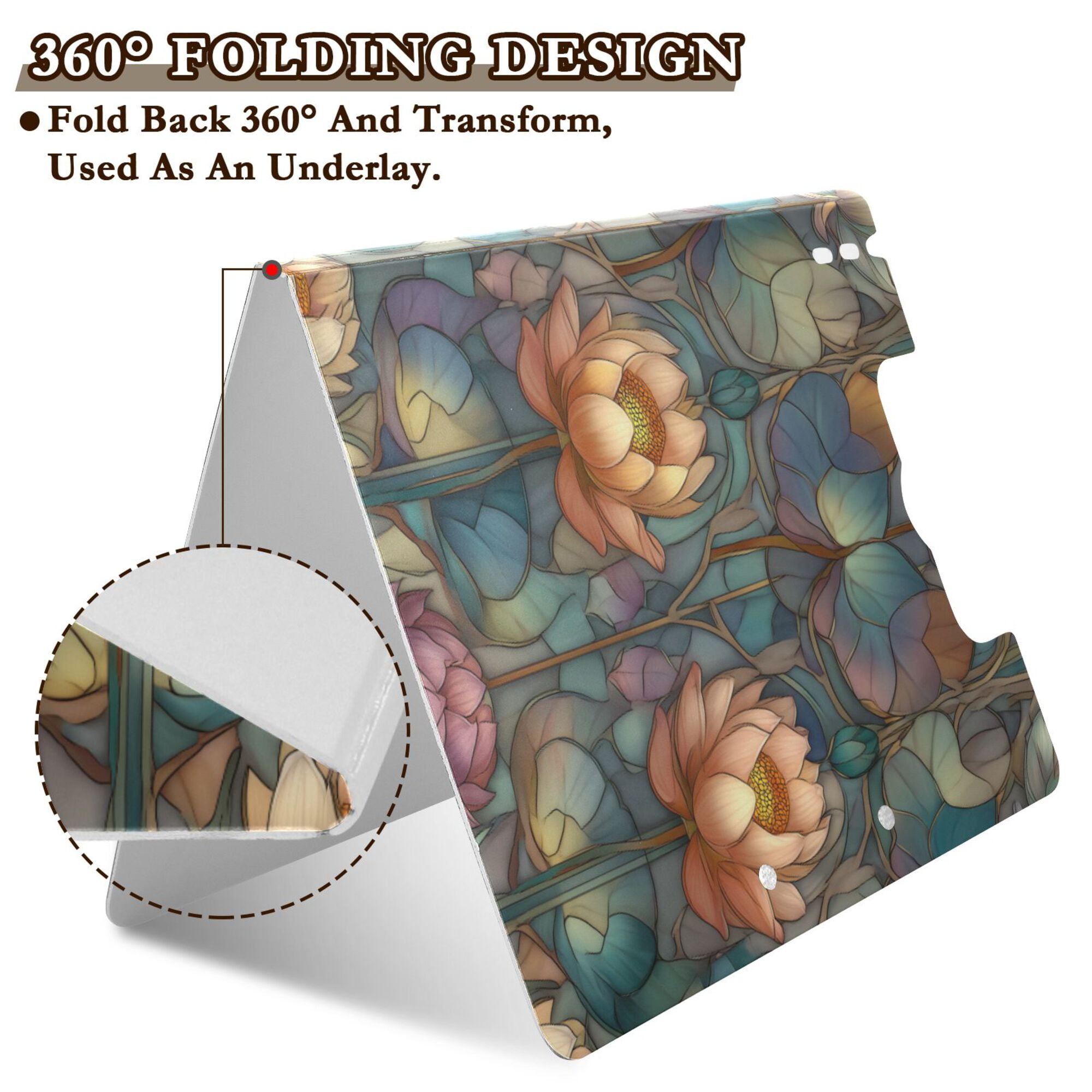 FORMRS A4 Clipboard Folder with Pen Holder Horizontal Foldable School Office Binder, Abstract Water Lilies Pattern