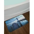 thumbnail image 2 of Maritime Bath Mat, Calm Ocean at Sunrise Wooden Rustic Pier and Lighthouse Picture, Plush Bathroom Decor Mat with Non Slip Backing, 29.5" X 17.5", Dark Brown Slate Blue, by Ambesonne, 2 of 2