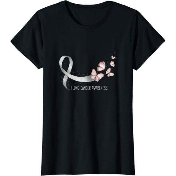 Butterfly White Ribbon Lung Cancer Awareness T-Shirt