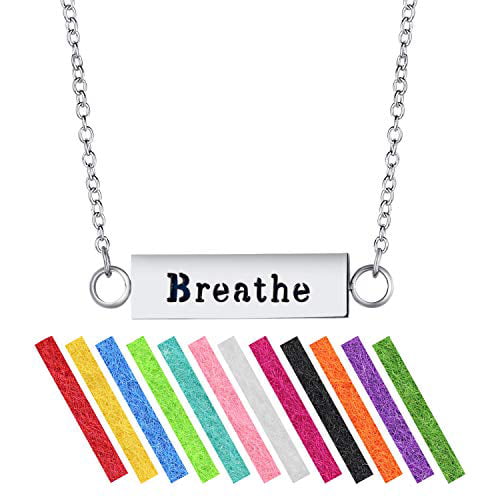 Aromatherapy Essential Oil Diffuser Necklace Stainless Steel Just Breathe Pendant Locket with 12 Pads 24 Chain 
