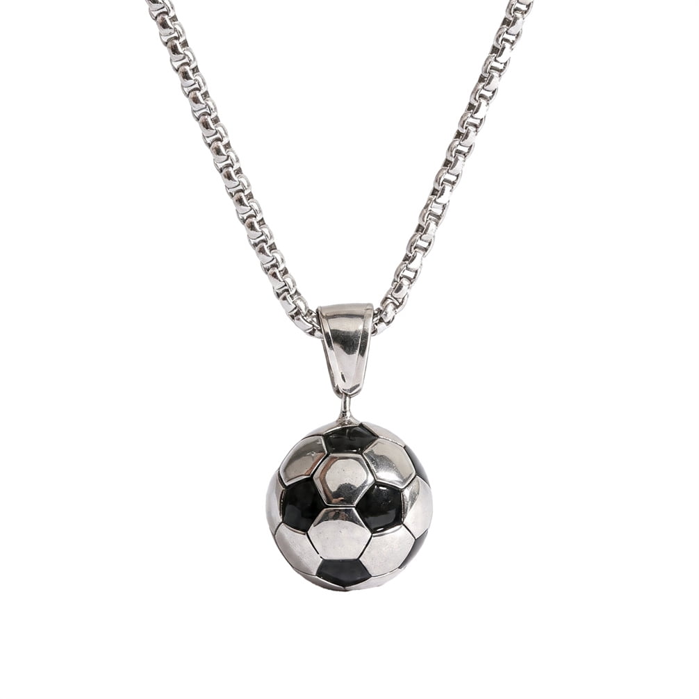 HIRPLIS Soccer Ball Necklace for Women Men Football Pendant Stainless Steel Couple Box Chain Sports Lover Athlete Dainty Simple Personalized Gift Jewelry Silver