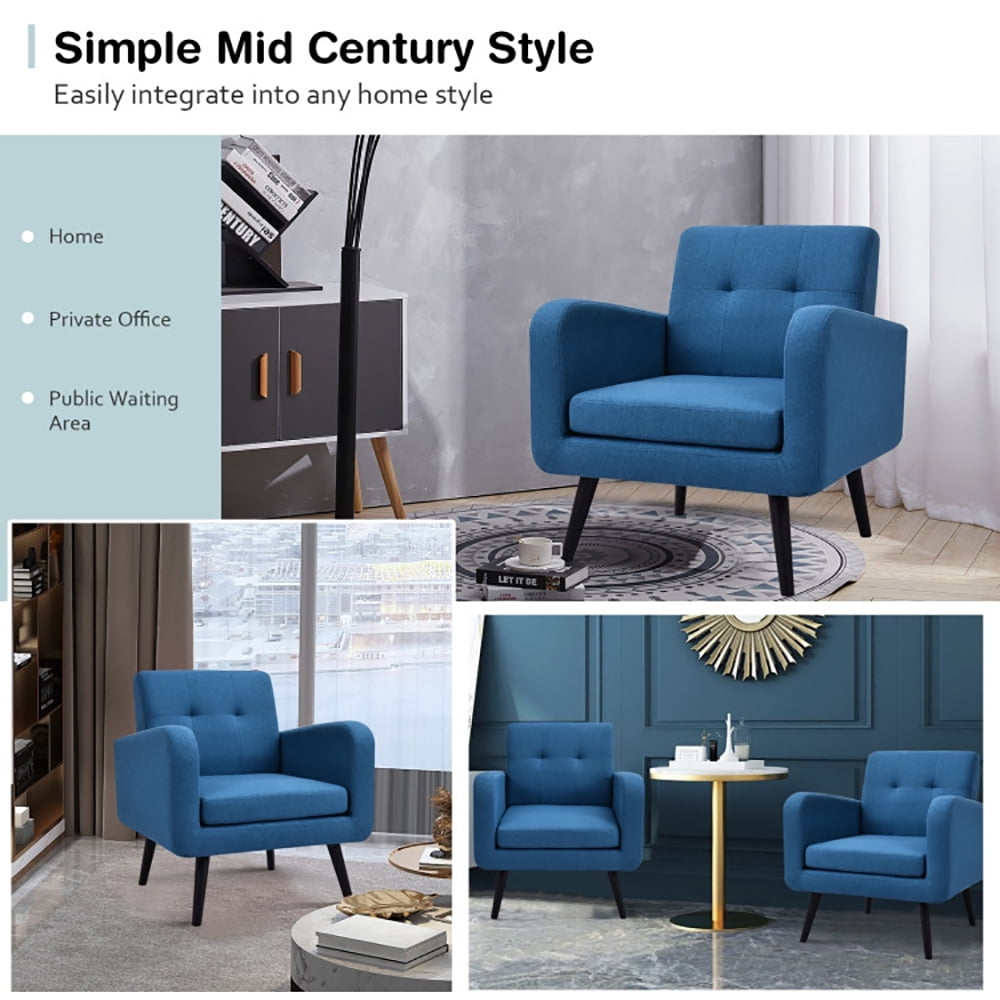 Finihen Upholstered Accent Chair, Modern Upholstered Comfy Accent Chair Single Sofa with Rubber Wood Legs, for Living Room, Bedroom, Navy