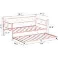 thumbnail image 3 of Twin Size Metal Daybed with Trundle - Pink Steel Frame Daybed with Pull-Out Bed, Headboard & Steel Slat Support, No Box Spring Needed, for Living Room, Bedroom or Guest Room., 3 of 9