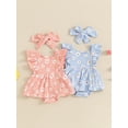 thumbnail image 3 of Caoirhny Newborn Girl Outfit, Flower Print Fly Sleeve Romper Dress with Hairband Summer Clothes, 3 of 9