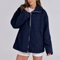 thumbnail image 6 of UYISJ Womens Fleece Jacket Oversized Zip Up Sherpa Coats Casual Coats Winter Fall Outerwear Mock Neck Clothes with Pockets Navy XL, 6 of 8