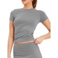 thumbnail image 2 of Women'S Basic Summer Short Sleeve Crewneck T-Shirts Y2K Cute Going Out Tops Baby Tee Light Gray L, 2 of 9