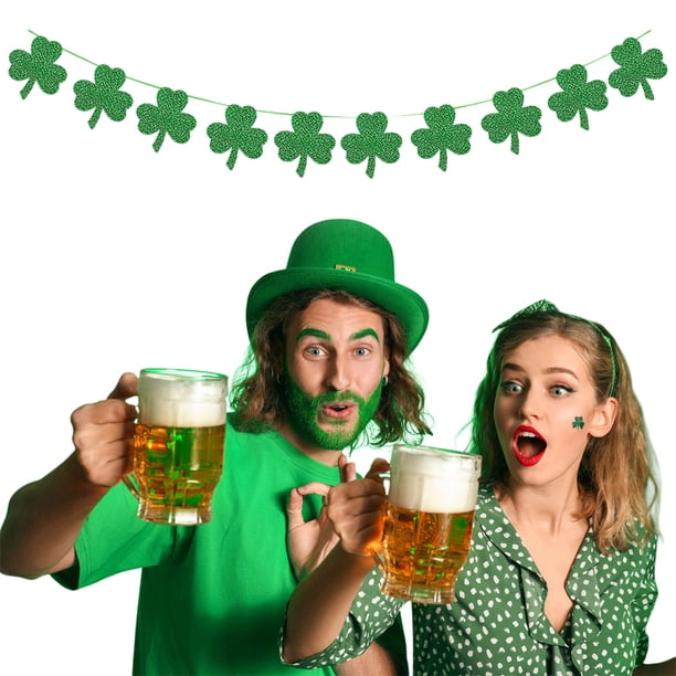Letrero de bienvenida del día de San Patricio 12x11 "Decoración de pared colgante de papel verde con patrones festivos para la decoración navideña de fiestas en casa en interiores y exteriores