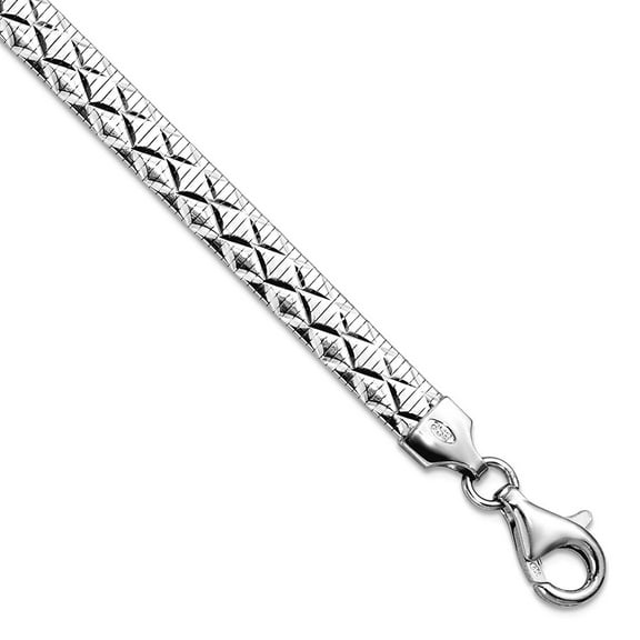 925 Sterling Silver Rhodium Plated Polished Textured Reversible Bracelet 7.5 Inch Link Bracelet for Women
