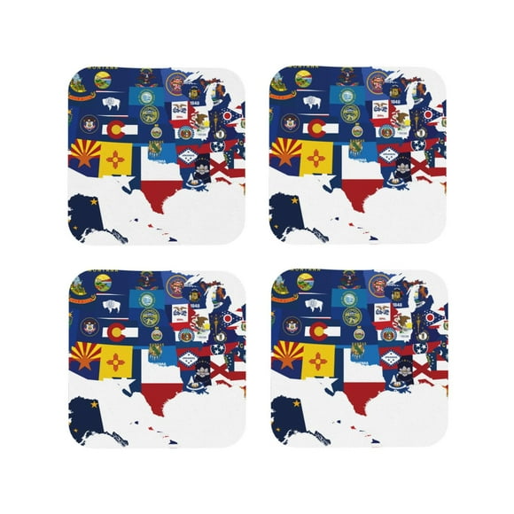 Vsdgher The Map Of United States Print Leather Coasters for Drinks, Durable Drink Coasters 4 Set for Tabletop Protection, Luxurious Home Décor and Housewarming Gift-Square