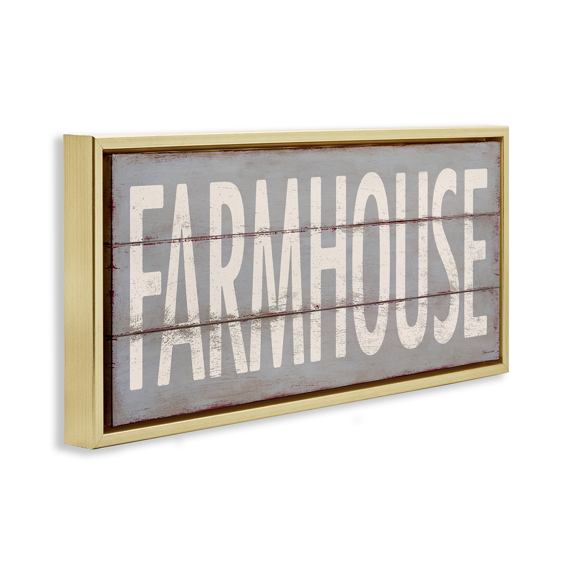 Stupell Industries Farmhouse Rustic Planked Design Typography Painting Gold Floater Framed Canvas Art Print Wall Art, 31 x 14