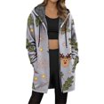 thumbnail image 2 of Womens Jacket Longline Jackets Christmas Print Winter Cozy Lined Full Zip Outerwear for Cold Weather Winter Coats for Women Grey XXXXL, 2 of 5