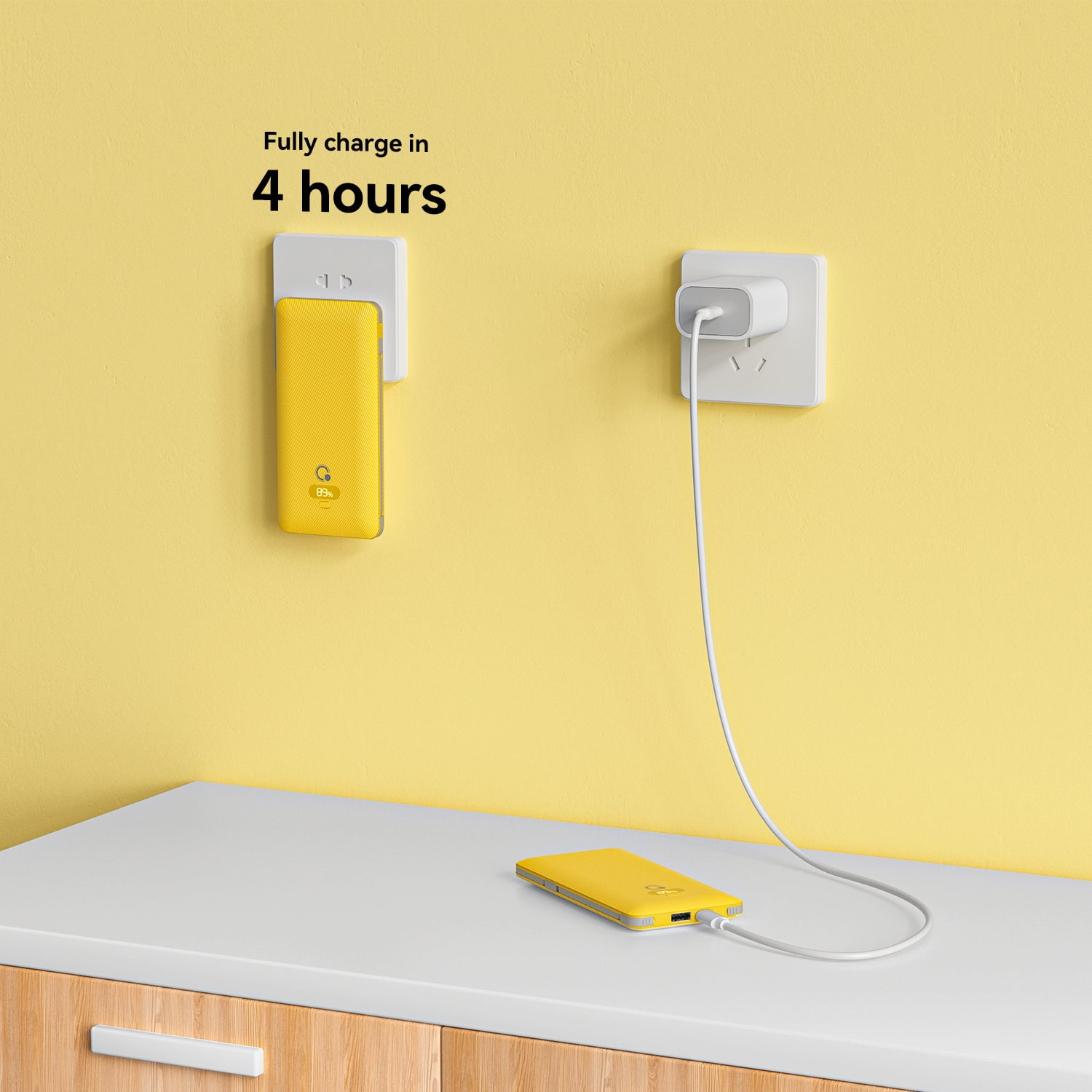 Q 10000mAh Portable Power Bank Charger with Built-in Cables AC outlet, PD 20W USB C Fast Charging with 3 Cords,5 Output slim usb chargerCompatible with iPhone, Tablet & All Smart Phones Yellow
