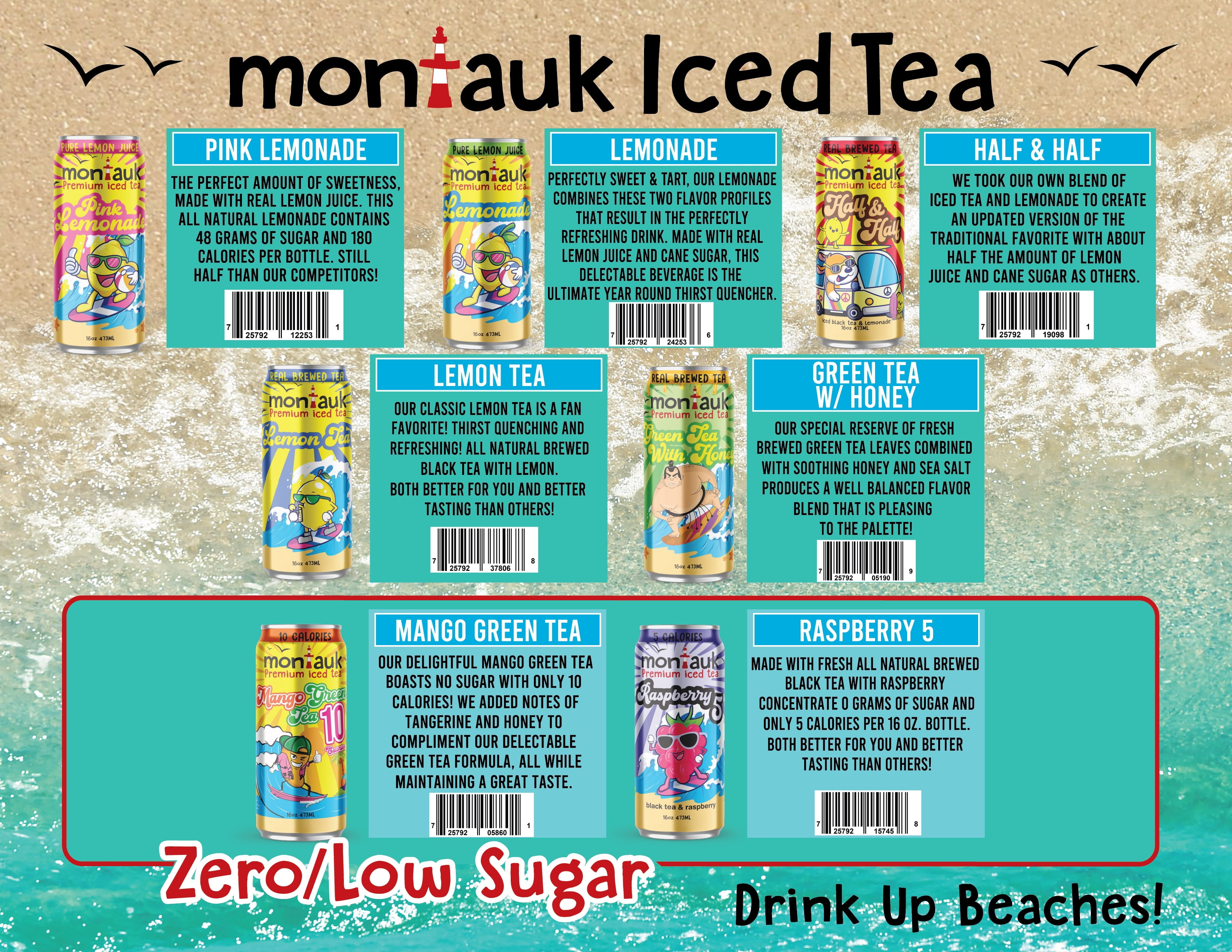 Montauk Iced Tea: Raspberry  12 Count (Zero Sugar 5 Calories)