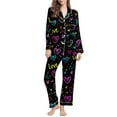 thumbnail image 2 of Pajamas for Women Valentine's Day Gift for Her Heart Printed Long Sleeved Lapel Casual Top+Pants Pajama Sets Black, 2 of 8