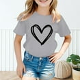 thumbnail image 2 of WMQPNNS Girls Short Sleeved Shirts Girls T Shirts Size 6 Casual Soft Crew Neck T-Shirts Fashion Blouse Bow Heart Cute Print Summer Graphic Tee, Size 13-14 Years, Grey, 2 of 5