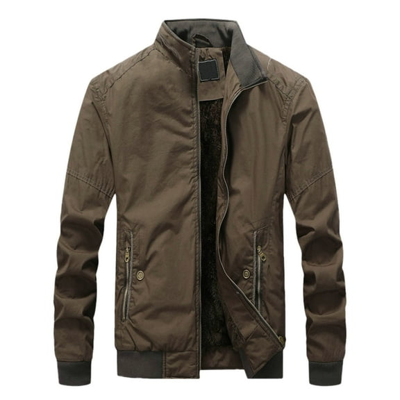 Men's Winter Lined Casual Jacket Warm Work Coat with Removable Hood Durable Cargo Outwear for Cold Weather