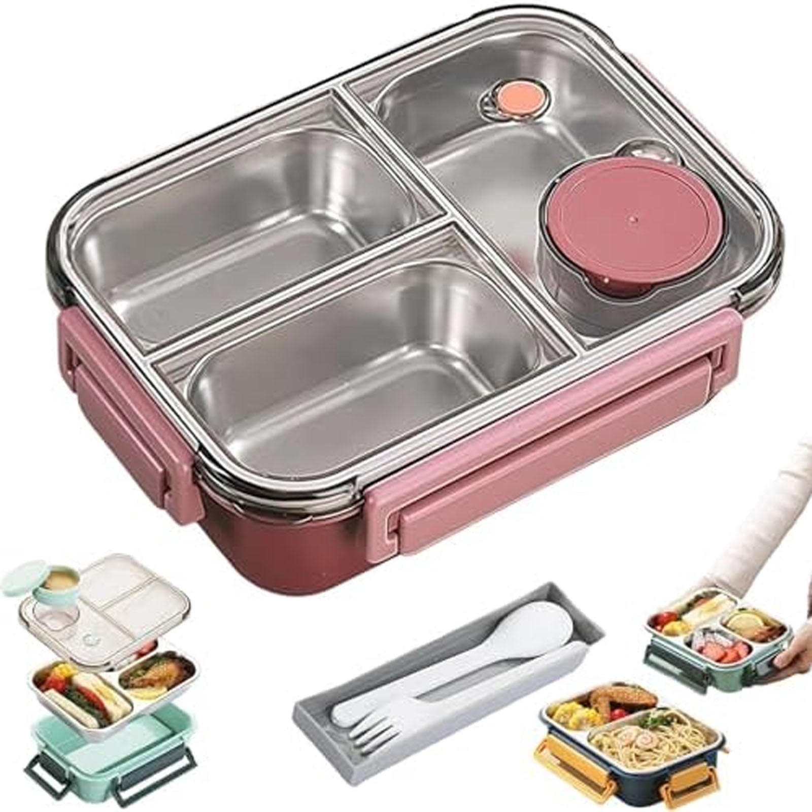 Lunch Box, Stainless Steel Portable Lunch Box, With Tableware And Divided Compartments