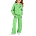 thumbnail image 4 of CPNG Toddler Girls Sportswear Set Teen Girls Long Sleeve Bow Print Hoodie Sweatshirt and Sweatpant 2 Pcs Outfits Set(Green,7-8 Years), 4 of 8